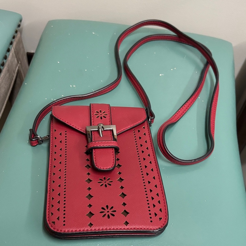 Elegant Red Crossbody Bag with Buckle Detail